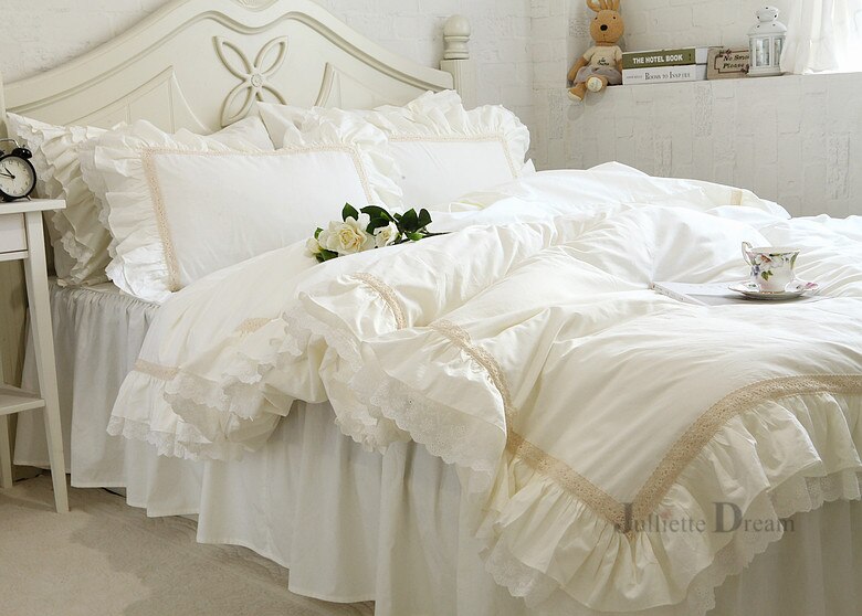 Ihomed Big lace queen bedding set Romantic ruffle duvet cover designer bedding floral bed set bedroom bed sheets luxury bedding sets