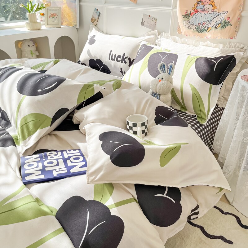 Ihomed Cartoon Style Printed Bedding Sets King Queen Full Sizes Comforter Sets Duvet Cover Bed Flat Sheet Pillowcases for Child Girls