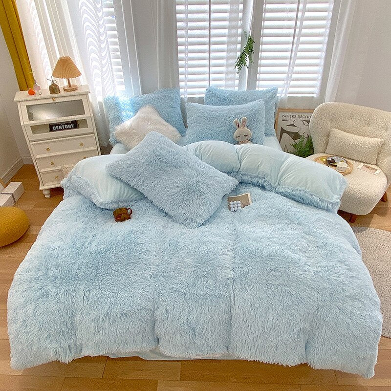 Ihomed Luxury Bedding Set Winter Warm Thicken Mink Fleece Duvet Cover Bed Sheet and Pillowcases 4 Pcs Queen King Size Bed Comforter Set