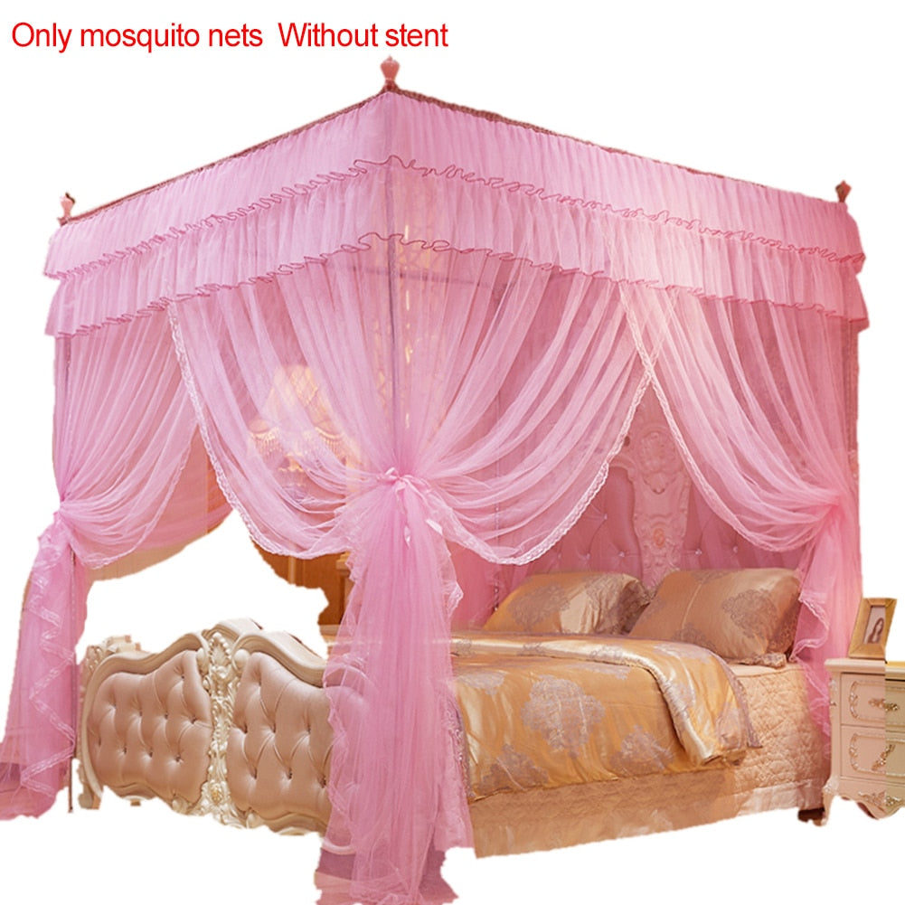 Ihomed 1.5*2 M European Style 4 Corner Post Romantic Princess Lace Canopy Mosquito Net No Frame for Twin Full Queen King Bed Netting Bedding