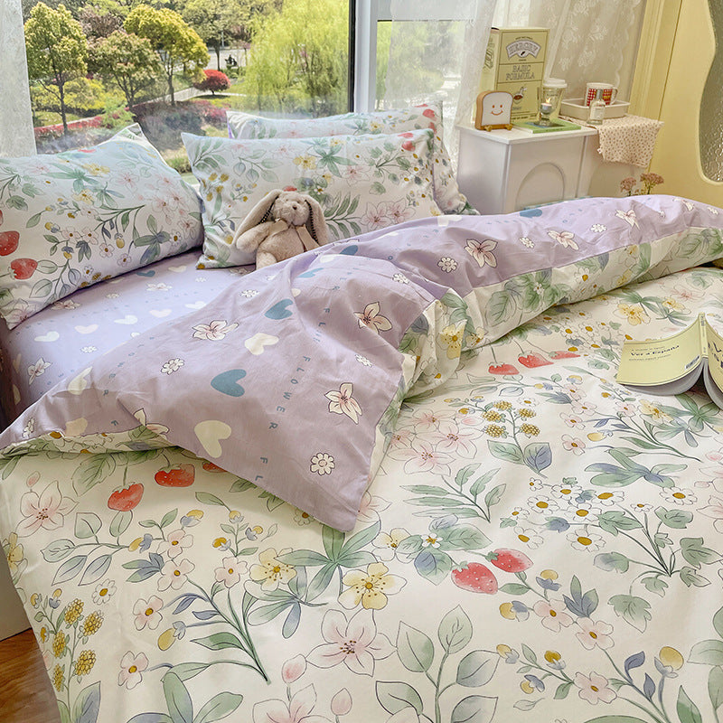 Ihomed AB double-sided florals print 100% cotton Bedding Set queen soft skin friendly duvet cover set with flat sheets quilt cover sets