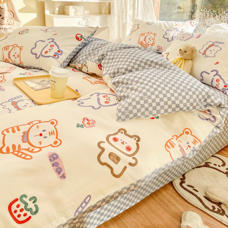 Ihomed Cute Moon Bedding Set For Girl Kawaii Heats Flower Cotton Twin Full Queen Size Bedding Double Fitted Bed Sheet Quilt Duvet Cover