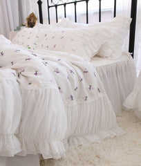 Ihomed Super Handmade ruffle bedding set Legant designer bedding Romantic lace wedding bedding sets queen size bed cover cotton linen