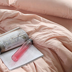 Ihomed 100% Cotton Bedlinen Super Soft Bedclothes Bedcover Simple Pink Duvet Cover Pillowcase Washed comforter bedding sets