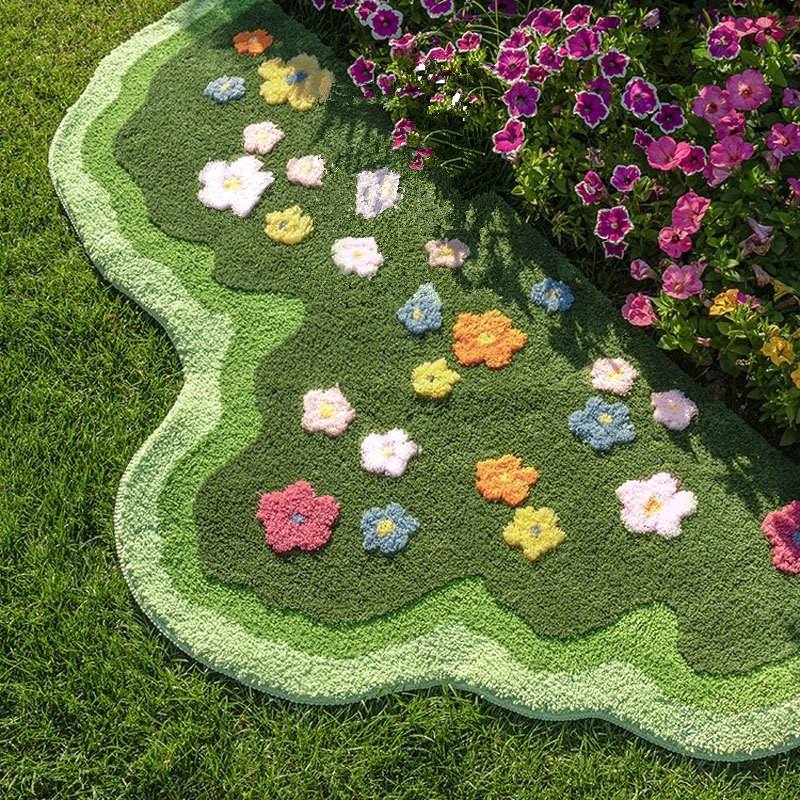 Ihomed Green Blooming Lawn Accent Rug