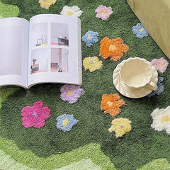 Ihomed Green Blooming Lawn Accent Rug