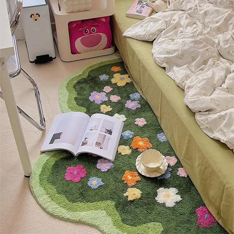 Ihomed Green Blooming Lawn Accent Rug