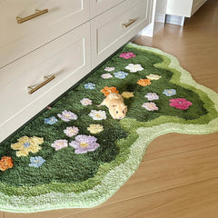 Ihomed Green Blooming Lawn Accent Rug