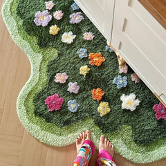 Ihomed Green Blooming Lawn Accent Rug