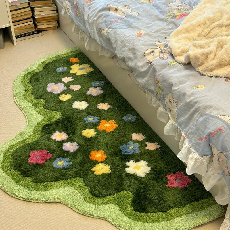 Ihomed Green Blooming Lawn Accent Rug