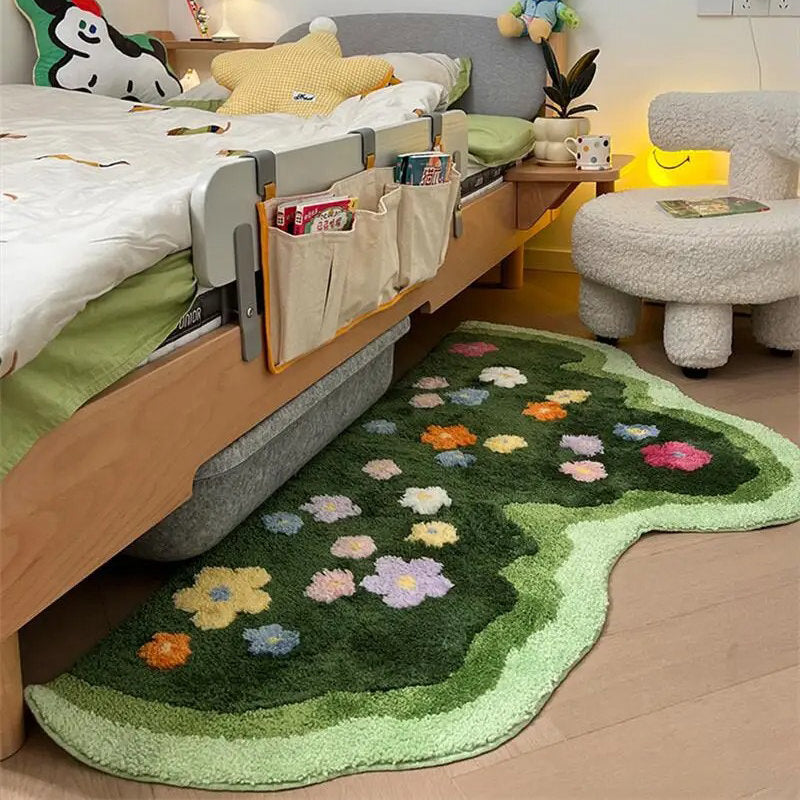 Ihomed Green Blooming Lawn Accent Rug